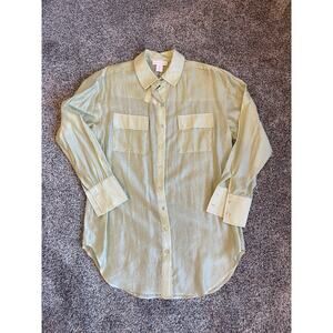 House of Harlow 1960 Women's Sheer Green Oversized Button-up Tunic Size XS NWT